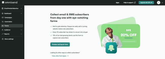 Omnisend signup forms for ecommerce marketers
