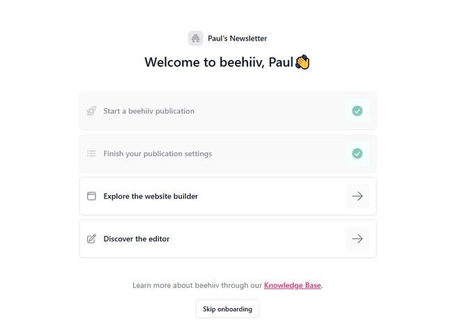 Onboarding de nuevos usuarios a beehiiv