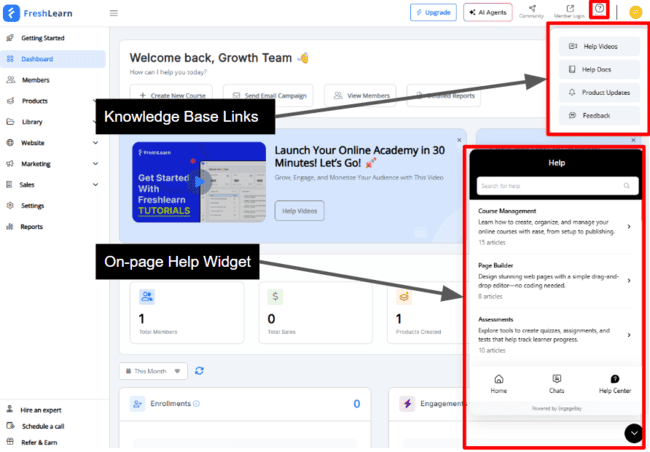 Opciones de asistencia de FreshLearn