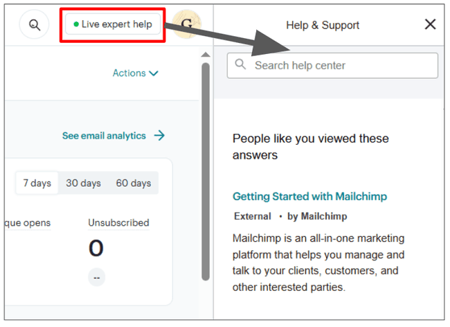 opciones de atención al cliente de Mailchimp