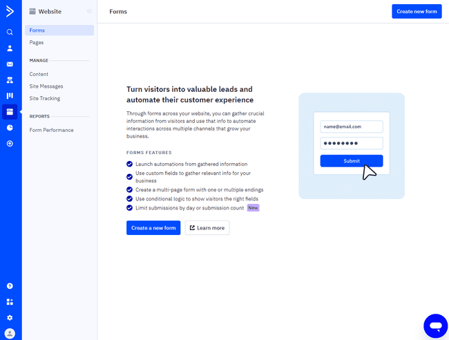 Opciones de captación de clientes potenciales de ActiveCampaign