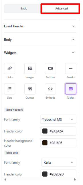 Opciones de estilo avanzadas del editor de email de beehiiv
