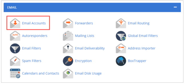Opciones de la cuenta de correo electrónico de Bluehost