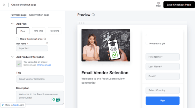 Página de pago de la comunidad de FreshLearn
