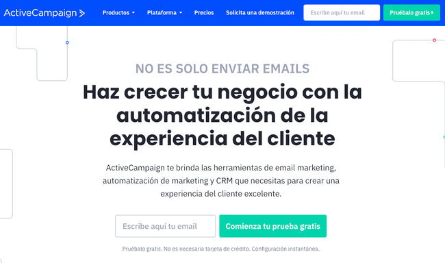 Página de registro de la plataforma de automatización de marketing Active Campaign