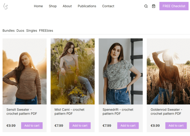 Patrón de ganchillo Linda Skuja tienda online creada en Sellfy