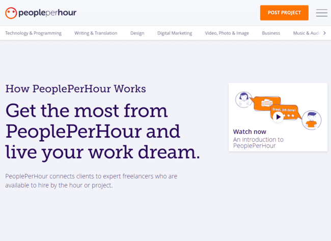 PeoplePerHour home page best websites for freelance marketing