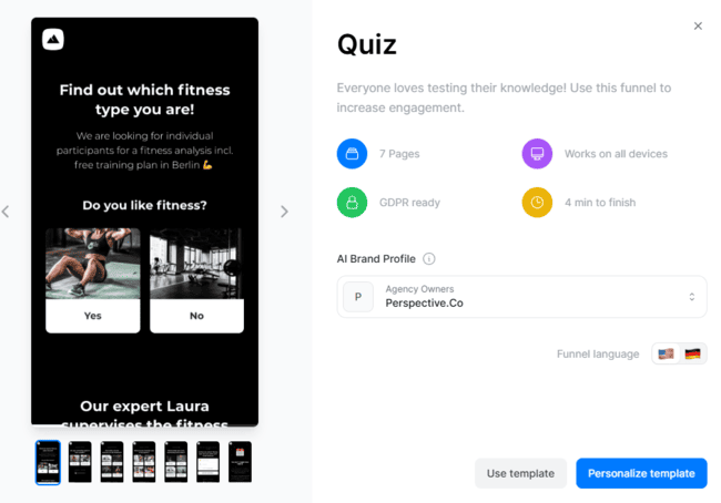 Perspective funnels template preview