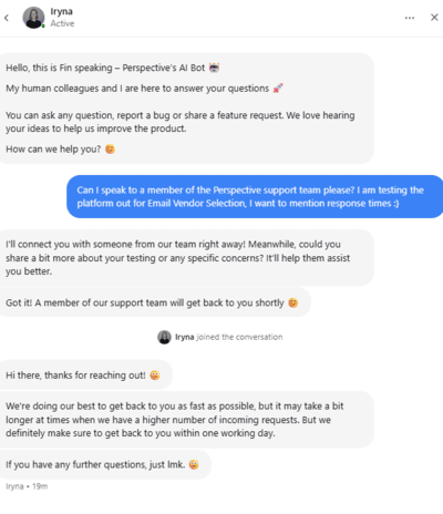 Perspective help desk chat request