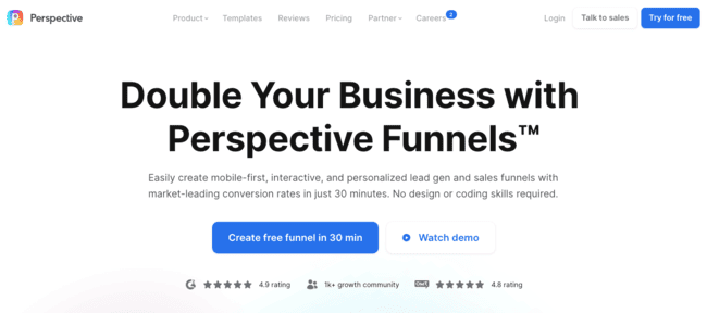 Perspective funnel builder platform landing page editor