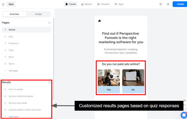 Perspective quiz funnels and qualified results