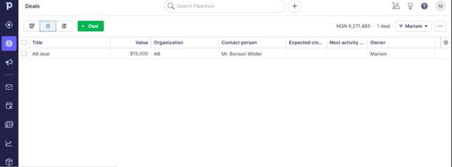 Pipeline de acuerdos del crm de ventas Pipedrive