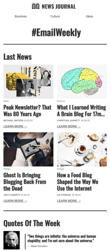 Plantilla de correo electrónico en Stripo promocional para correo semanal