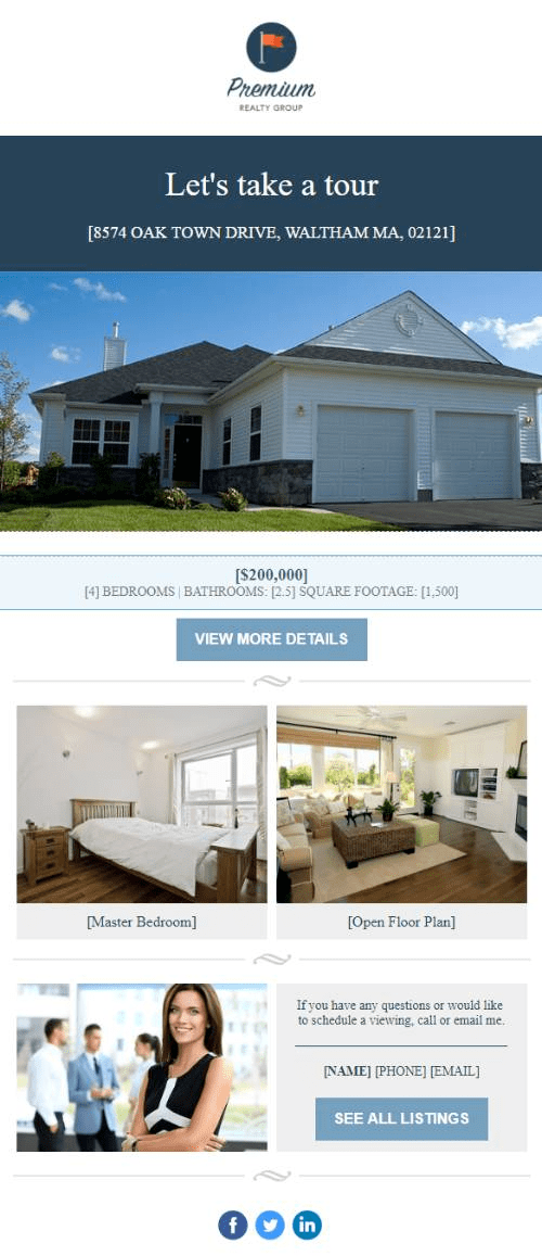 Plantilla de email para la promoción de una sola propiedad inmobiliaria