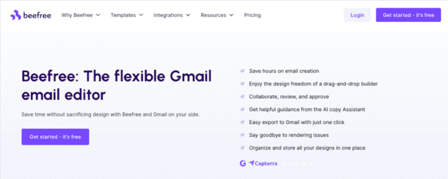 Plantilla del creador y editor de email de Beefree para Gmail