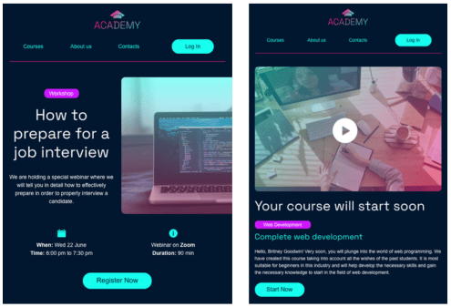 Plantillas de Mailchimp para cursos online, notificación de invitación