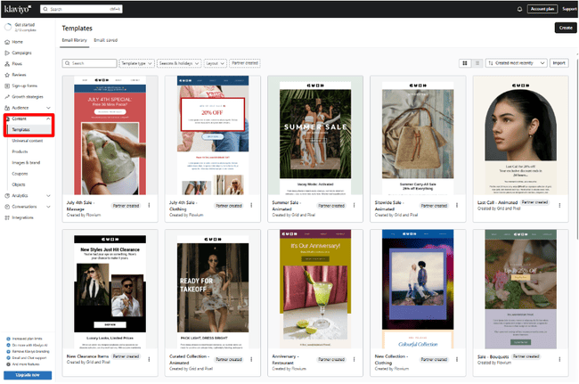 Plantillas de email de Klaviyo