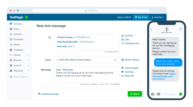 Plataforma de marketing por SMS de TextMagic
