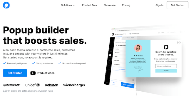 Popupsmart landing page popup optimization homepage