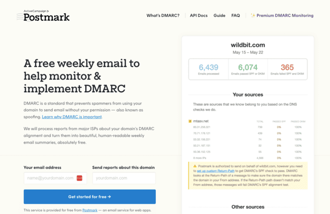 Postmark Free DMARC monitor