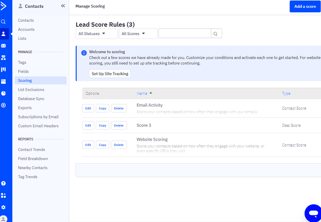Puntuación de clientes potenciales de ActiveCampaign