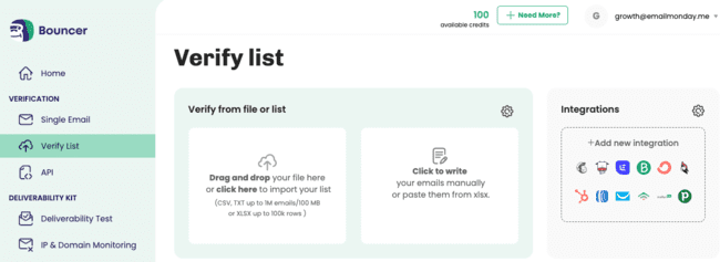 Reseña de Bouncer- validación de la lista de email, verificación, carga