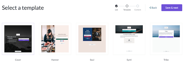 Reseña de EmailOctopus- ejemplos de plantillas de páginas de destino