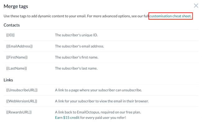 Reseña de EmailOctopus- personaliza el contenido de los emails con etiquetas merge