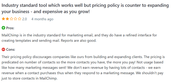 reseña de un usuario de Mailchimp en Capterra