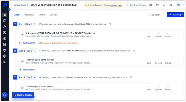 Saleshandy email sequence