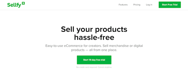 Sellfy eCommerce platform for small businesses signup page