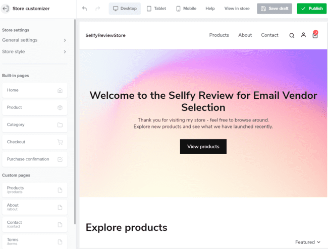 Sellfy review store customizer