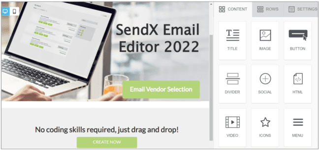 SendX Email Editor for affiliate marketers