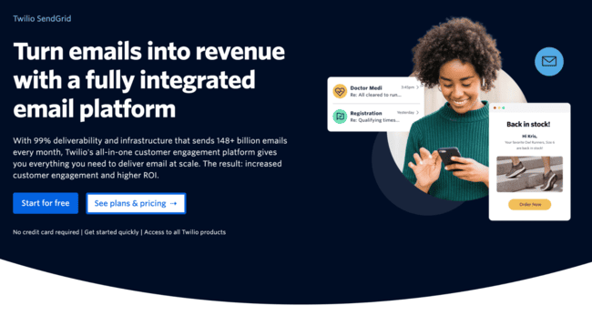 Sendgrid email delivery platform for SMTP and email API for developers