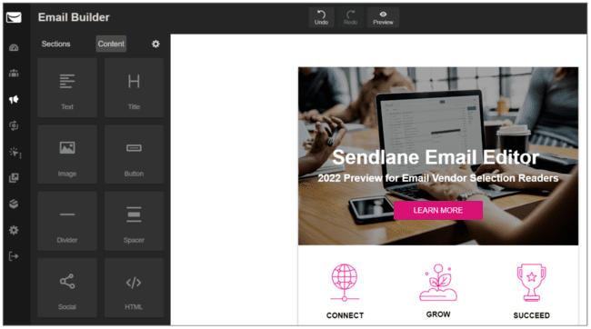 Sendlane Email Editor for affiliate emails
