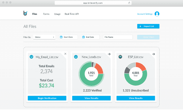 servicio de verificación de emails Briteverify con validación de listas