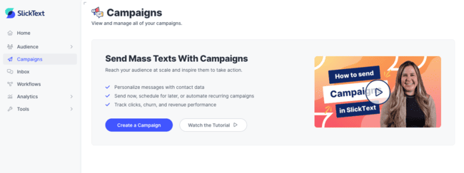 SlickText Campaigns page