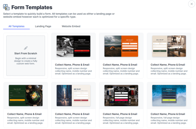 SlickText Web Form templates