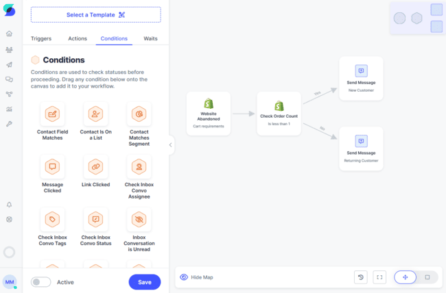SlickText automation workflow builder conditions
