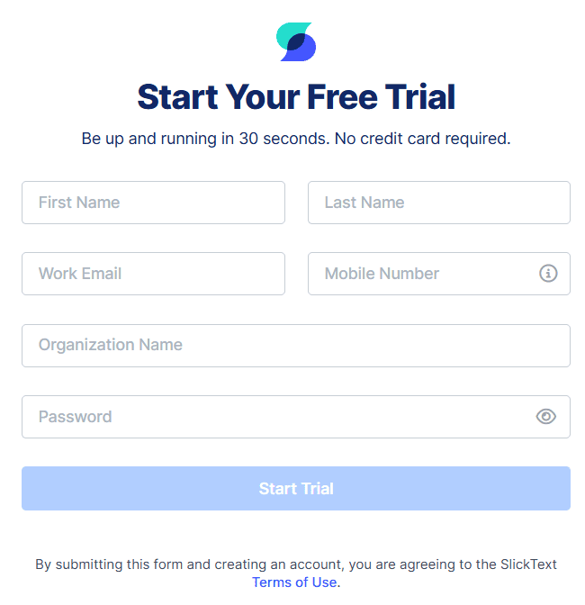 SlickText sign up form