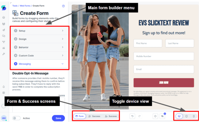 SlickText web form builder