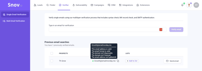 Snov.io email verification