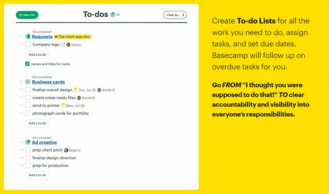 Software de gestión de proyectos Basecamp To-do tool