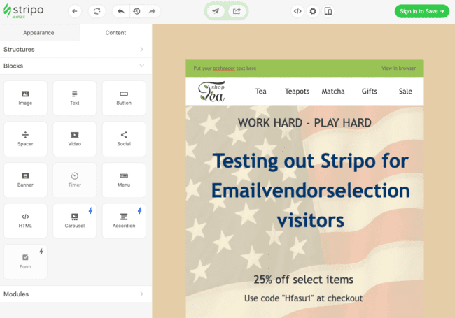 Stripo email editor content blocks