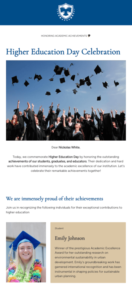 Stripo template higher ed celebration