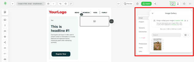 Subir imágenes al editor de Stripo