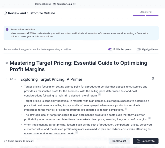 Surfer ofrece sugerencias de encabezamiento