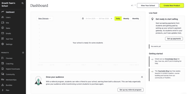 Teachable course creation dashboard