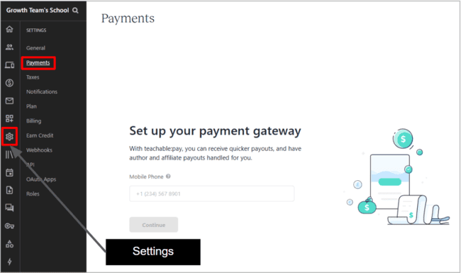 Teachable payment gateway set up