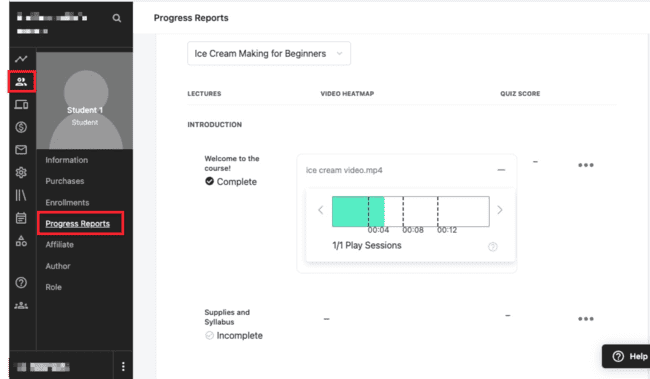 Teachable video progress report